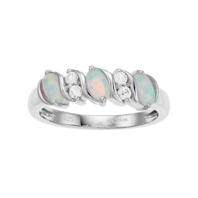 Gemminded Sterling Silver Lab-Created White Opal & White Topaz 3-Stone Ring, Womens Product Image