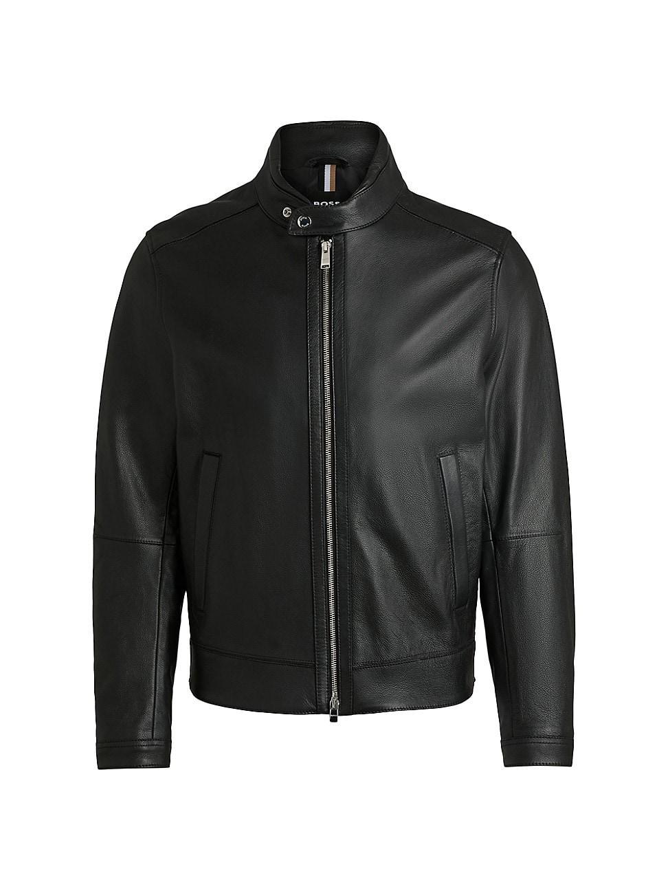 Mens Regular-Fit Jacket in Grained Leather Product Image