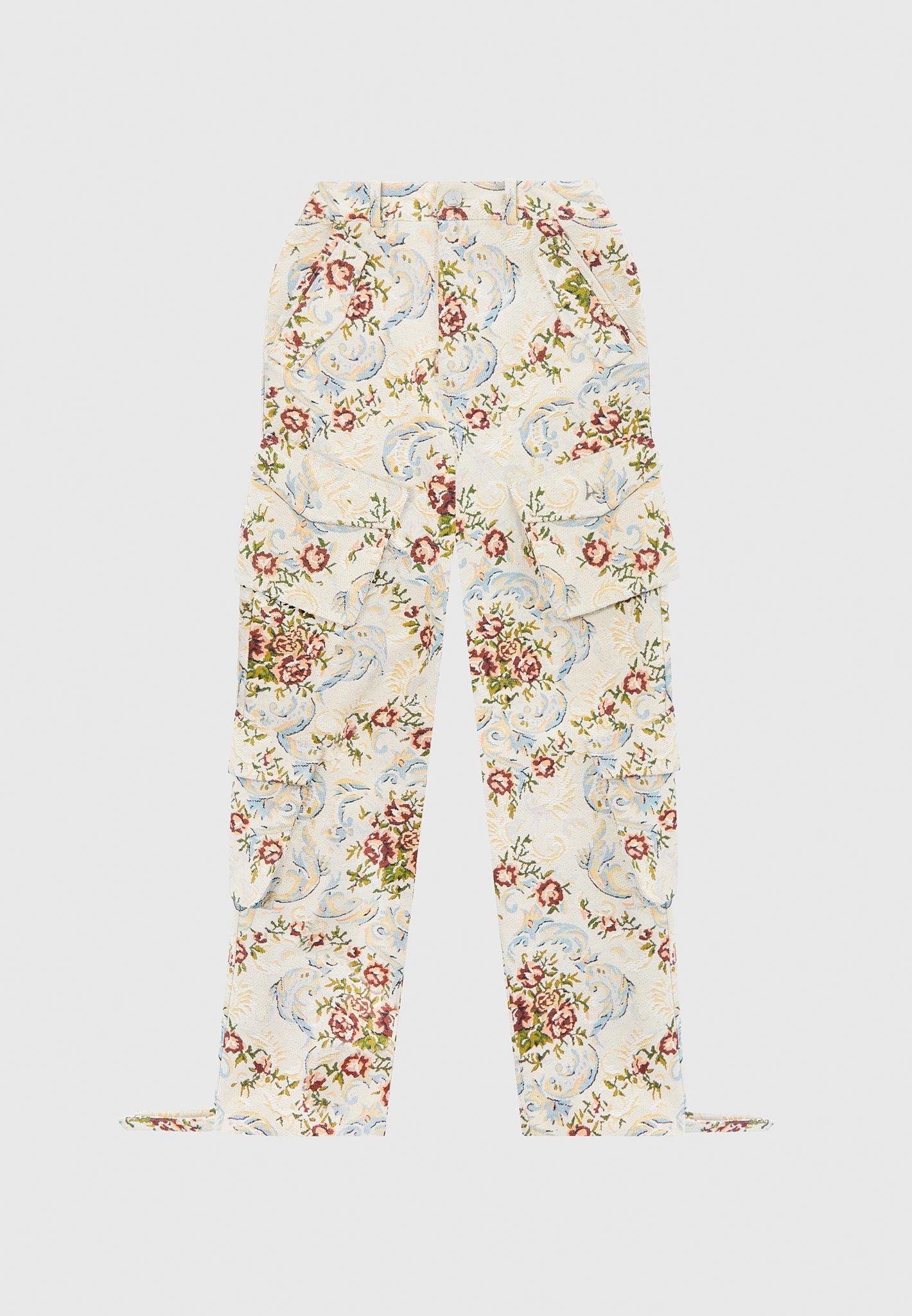 Floral Jacquard High Waisted Cargo Pants - Beige Female Product Image