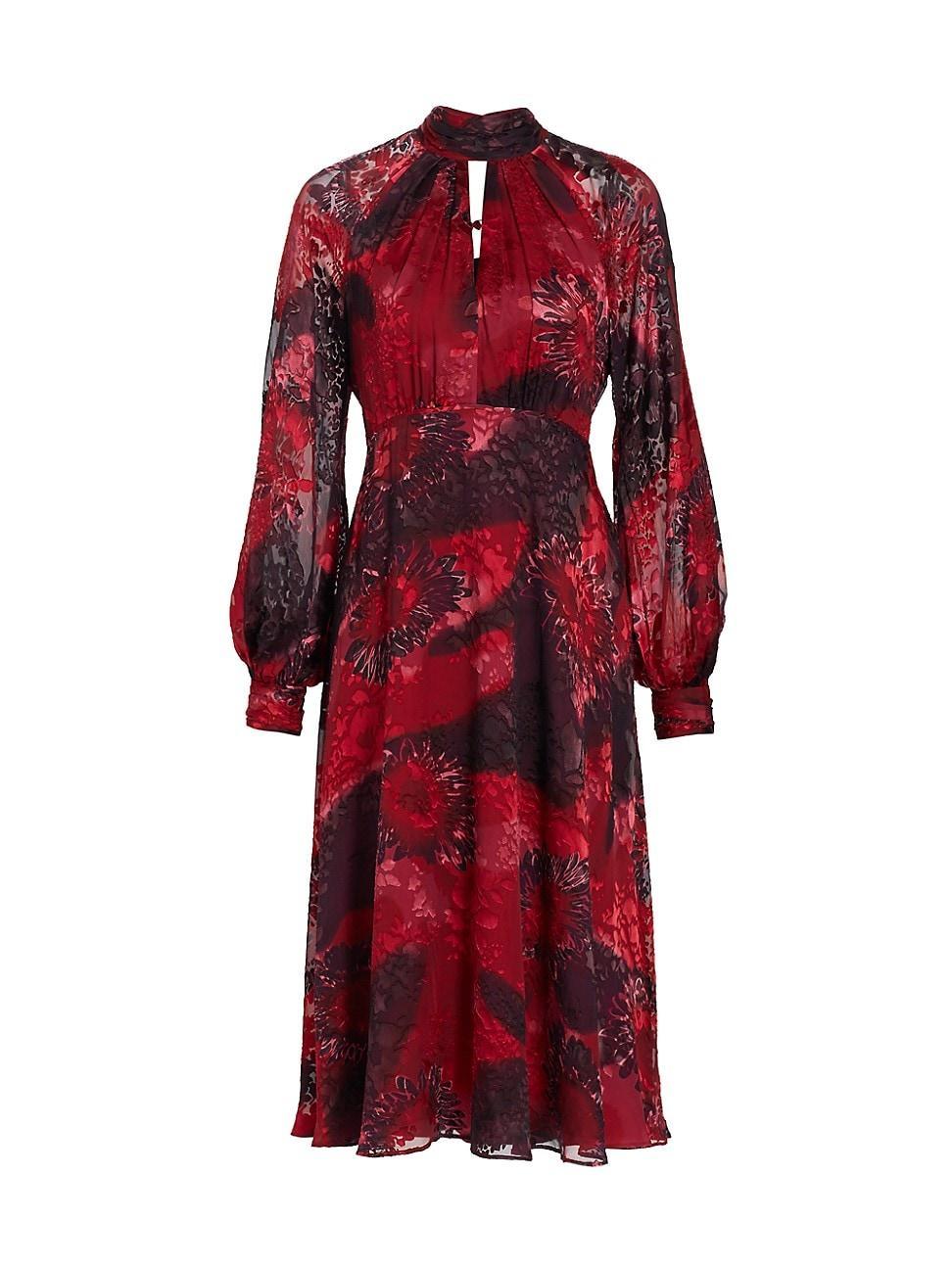 Womens Abstract Floral Chiffon Midi-Dress Product Image