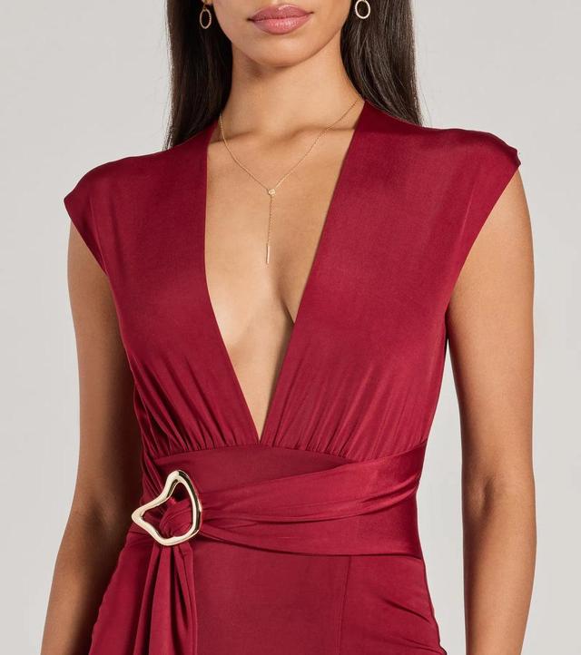 Chic Example V-Neck Belted Slit Midi Dress Product Image