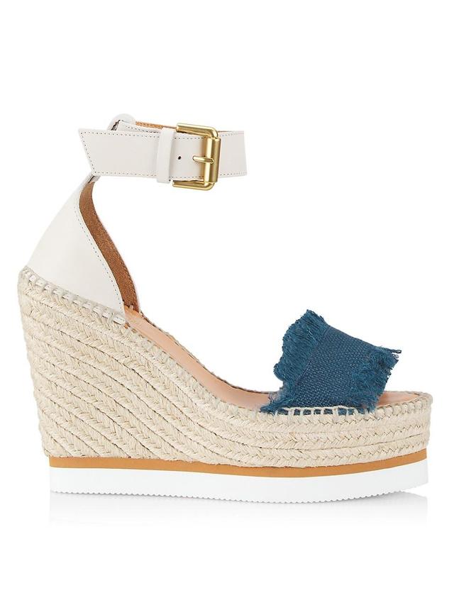 Womens Glyn Leather & Frayed Canvas Espadrille Wedges Product Image