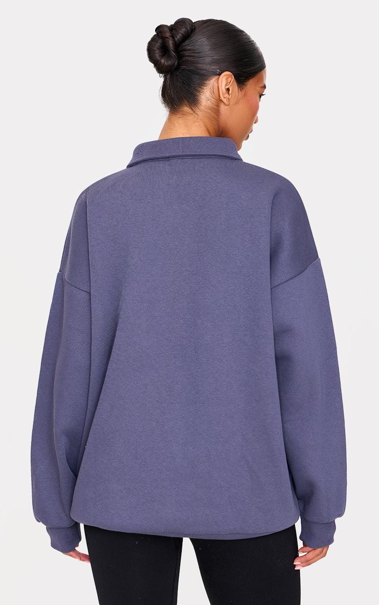 Blue Grey Embroidered Oversized Fit Collar Sweatshirt Product Image