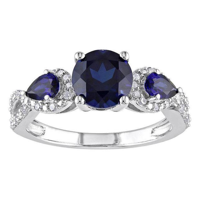 Stella Grace Sterling Silver Lab-Created Blue Sapphire & 1/6 Carat T.W. Diamond 3-Stone Infinity Ring, Womens Multicolor Product Image