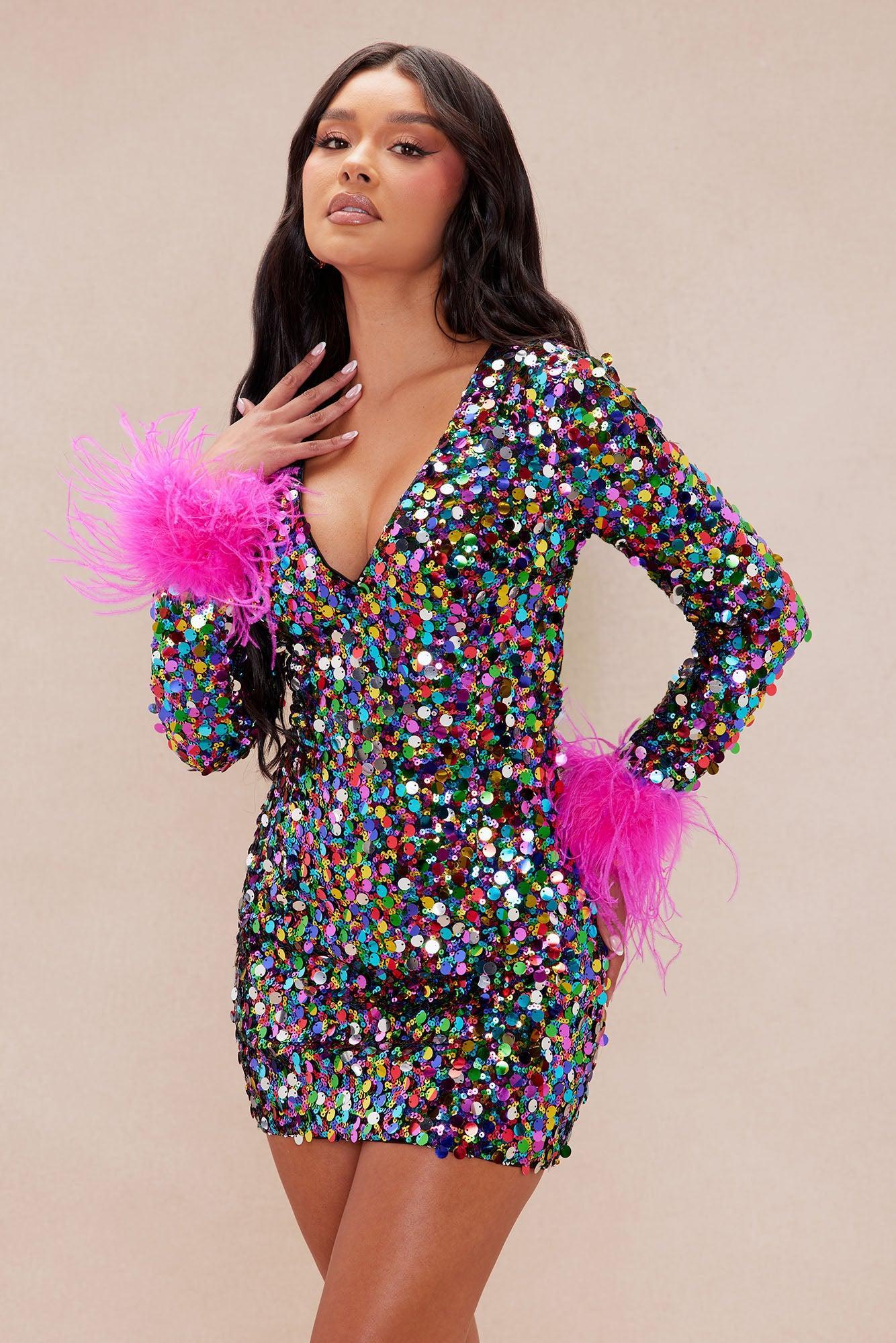 Hailey Long Sleeve Sequin Mini Dress - Multi Color Product Image