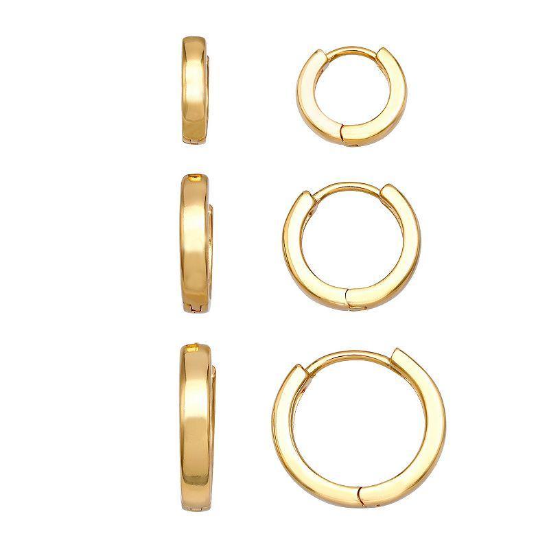 Aurielle 3 Pair Polished Huggie Hoop Earring Set, Womens, Yellow Product Image