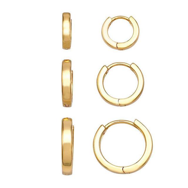 Aurielle 3 Pair Polished Huggie Hoop Earring Set, Womens, Yellow Product Image