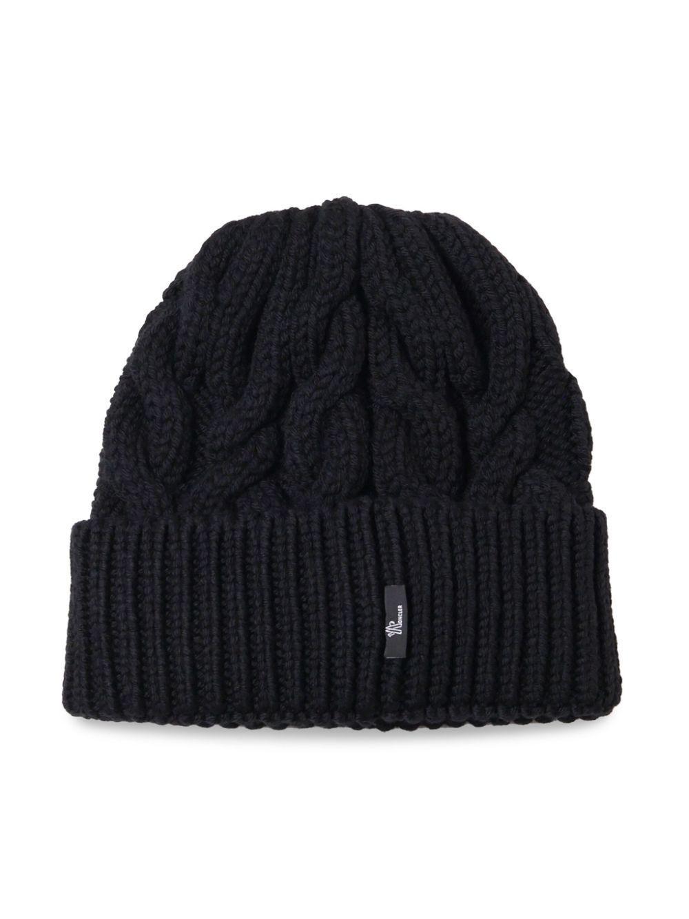 MONCLER Grenoble Logo Embroidered Knitted Beanie In Black Product Image