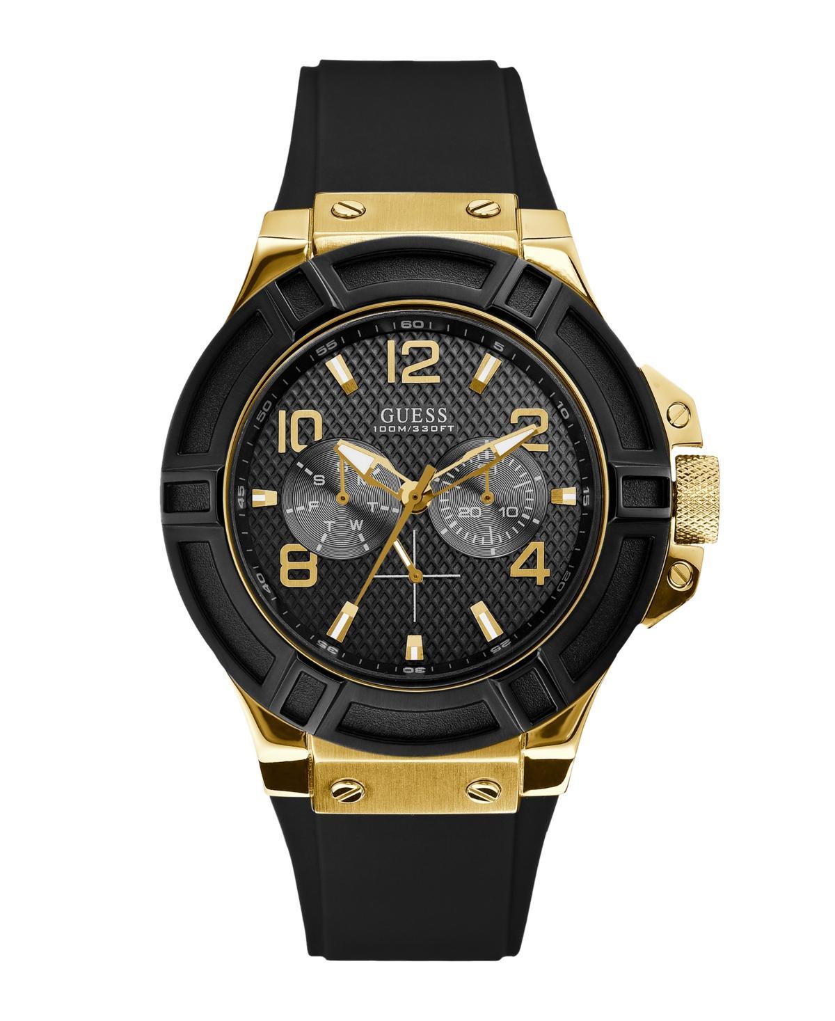 Guess Mens Multi-function Black Silicone Watch, 46mm - Black Product Image