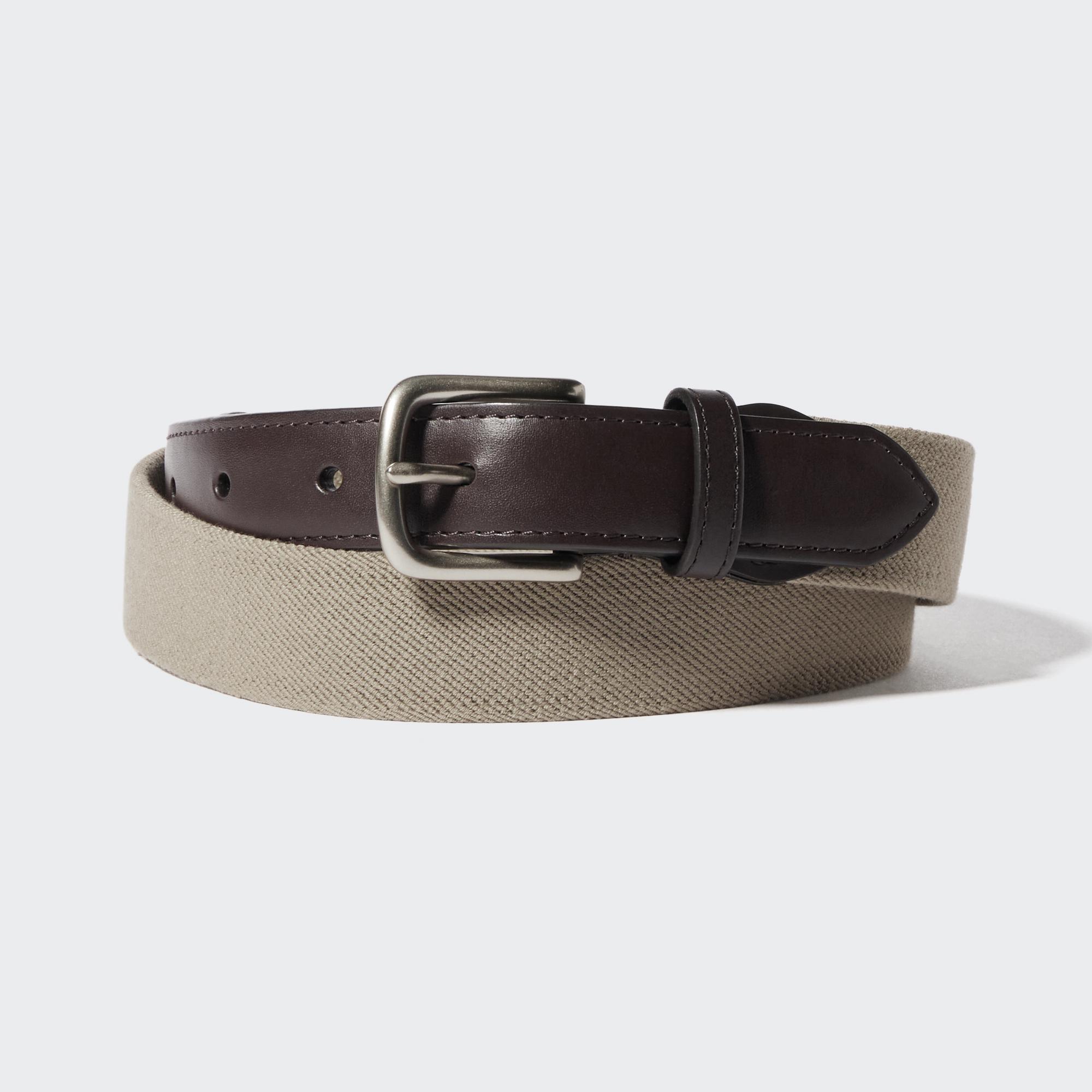 Mens Leather Combination Belt Beige Large UNIQLO US Product Image