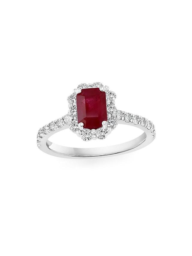 Womens 14K White Gold, Ruby & 0.37 TCW Diamond Solitaire Ring Product Image