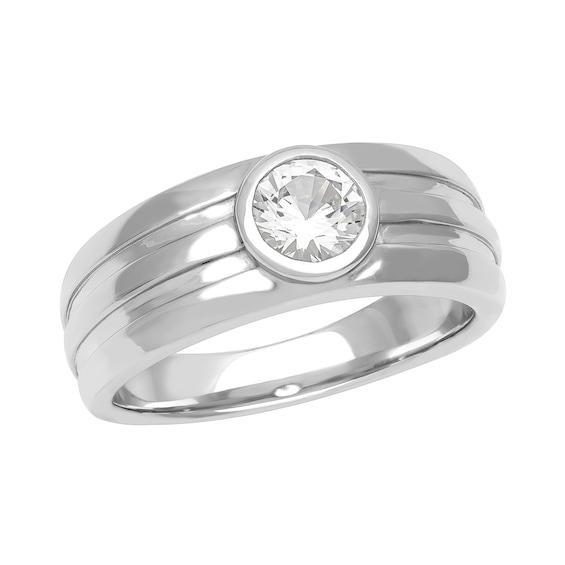 Men's White Lab-Created Sapphire Solitaire Ring in Sterling Silver Product Image