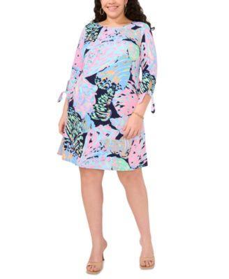 Plus Size 3/4-Sleeve Abstract-Print Shift Product Image