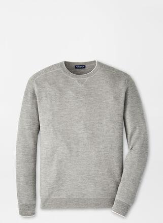 Peter Millar Mens Voyager Cashmere-Silk Saddle Shoulder Crew | Color: Gale Grey | Size: S Product Image