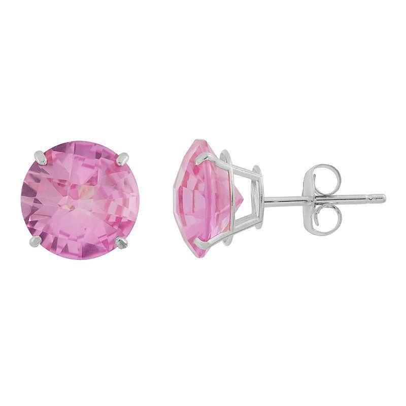 Lab-Created Pink Sapphire 10k White Gold Stud Earrings, Womens Product Image