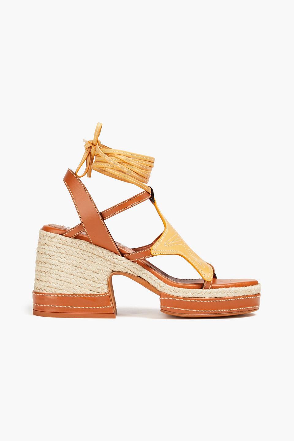 Color-block Leather Espadrille Platform Sandals In Tan Product Image