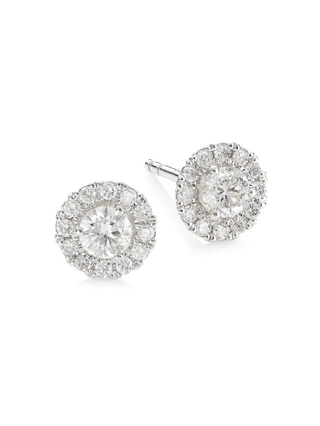 Womens 14K White Gold & 0.5 TCW Diamond Halo Stud Earrings Product Image