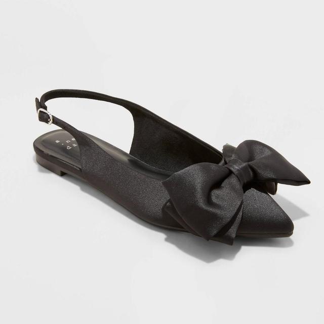 Womens Shelby Bow Slingback Ballet Flats with Memory Foam Insole - A New Day Black 7.5 Product Image