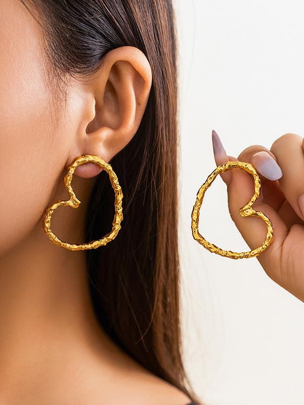 Geometric Heart Shape Hollow Solid Color Drop Earrings Product Image