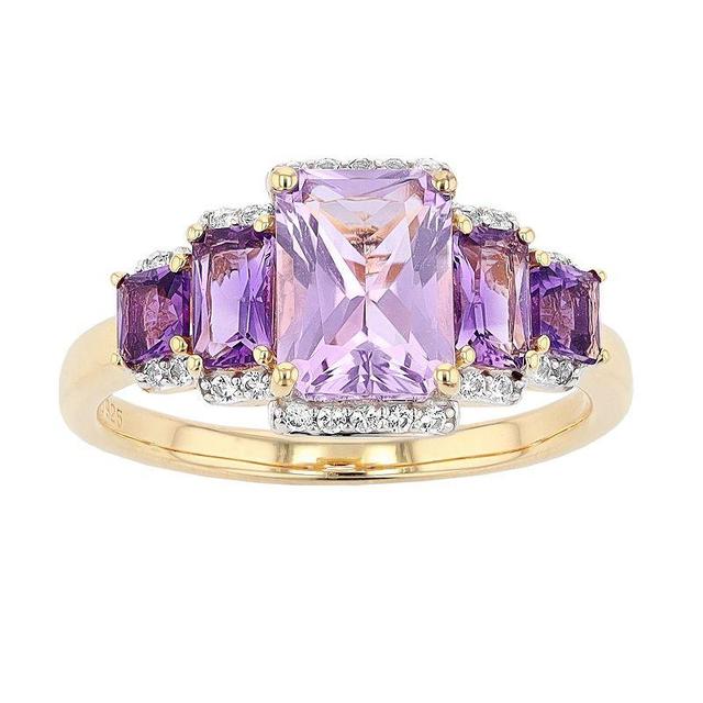 14k Gold Over Silver Amethyst & White Topaz Ring, Womens Purple Product Image