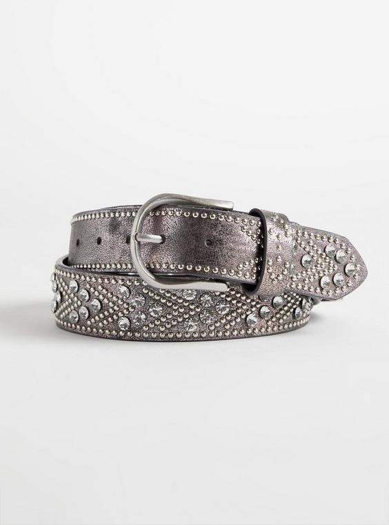 Rhinestone Studded Denim Belt Product Image