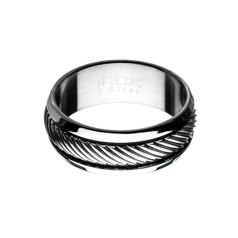 Mens Stainless Steel Center Stripe Ring Grey Product Image