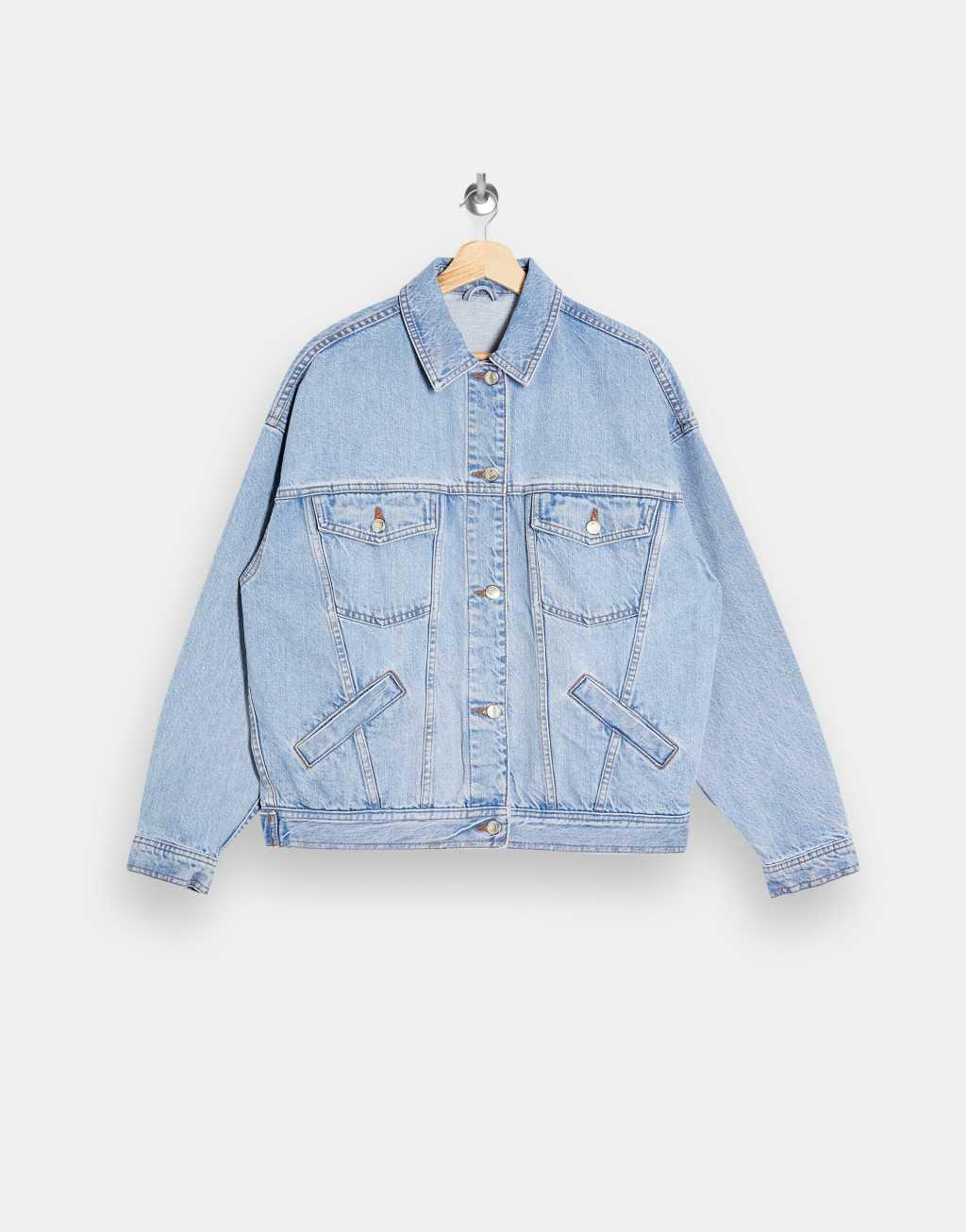 Topshop oversized denim jacket in mid blue wash Product Image