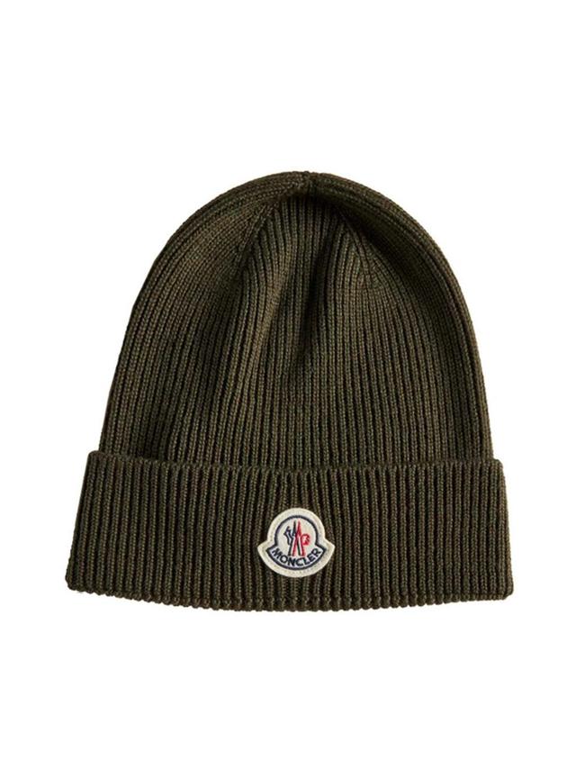 Patch-logo Wool Beanie In Khaki Product Image