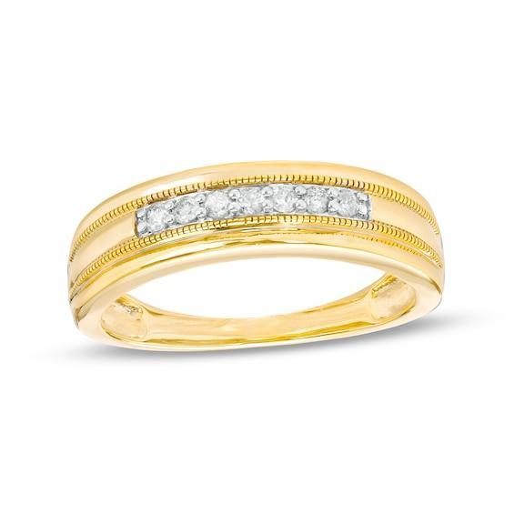 Men's 1/5 CT. T.w. Diamond Nine Stone Vintage-Style Wedding Band in 10K Gold Product Image