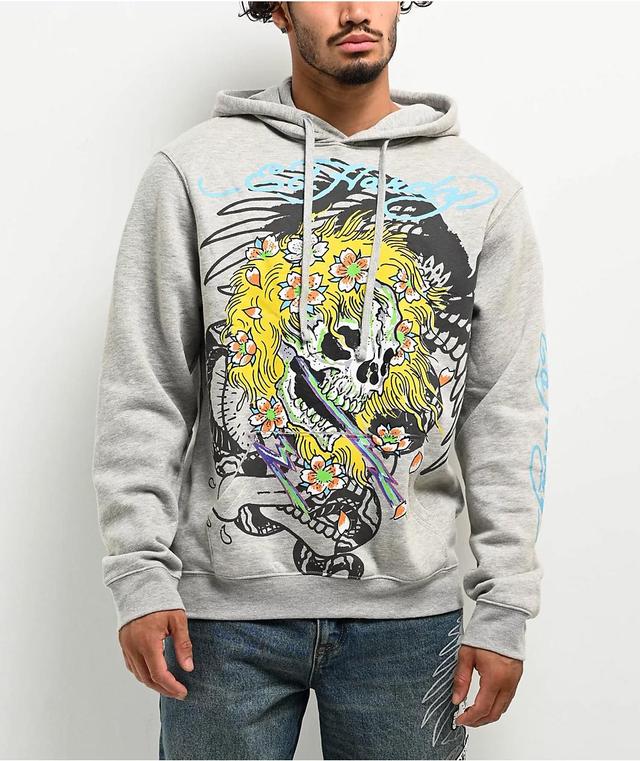 Ed Hardy Yellow Hair Skull Grey Hoodie Product Image