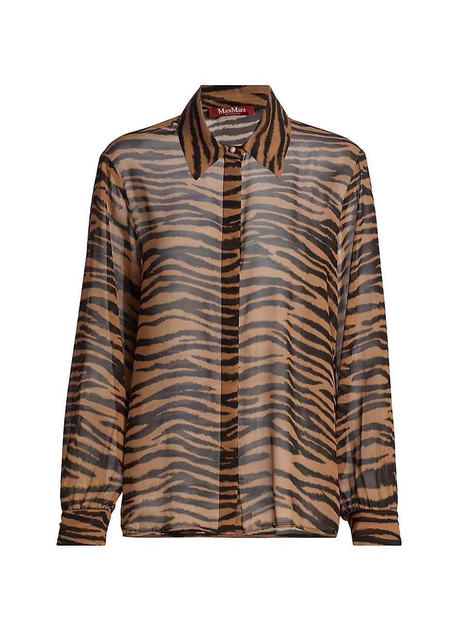 Womens Valzer Tiger-Printed Silk Long-Sleeve Shirt Product Image