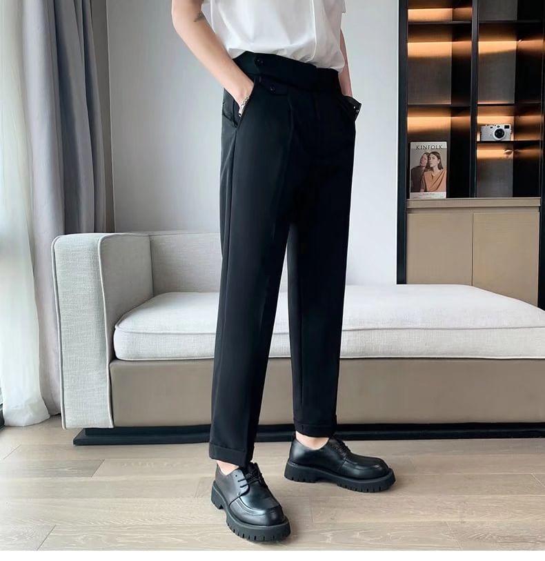 Mid Rise Plain Straight Leg Dress Pants Product Image