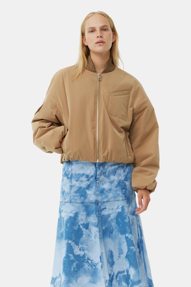 Brown Light Twill Oversized Short Bomber Jacket Product Image