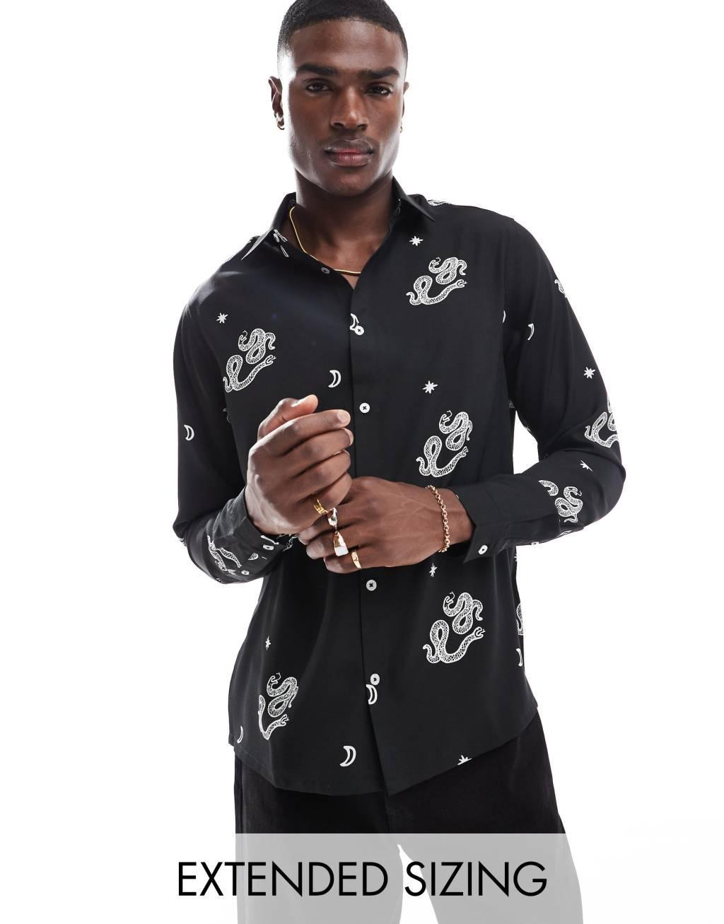 ASOS DESIGN relaxed shirt with snake print in black Product Image