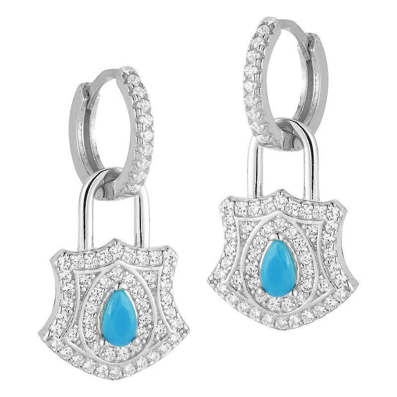 Sunkissed Sterling Cubic Zirconia & Lab-Created Turquoise Padlock Earrings, Womens, Silver Tone Product Image