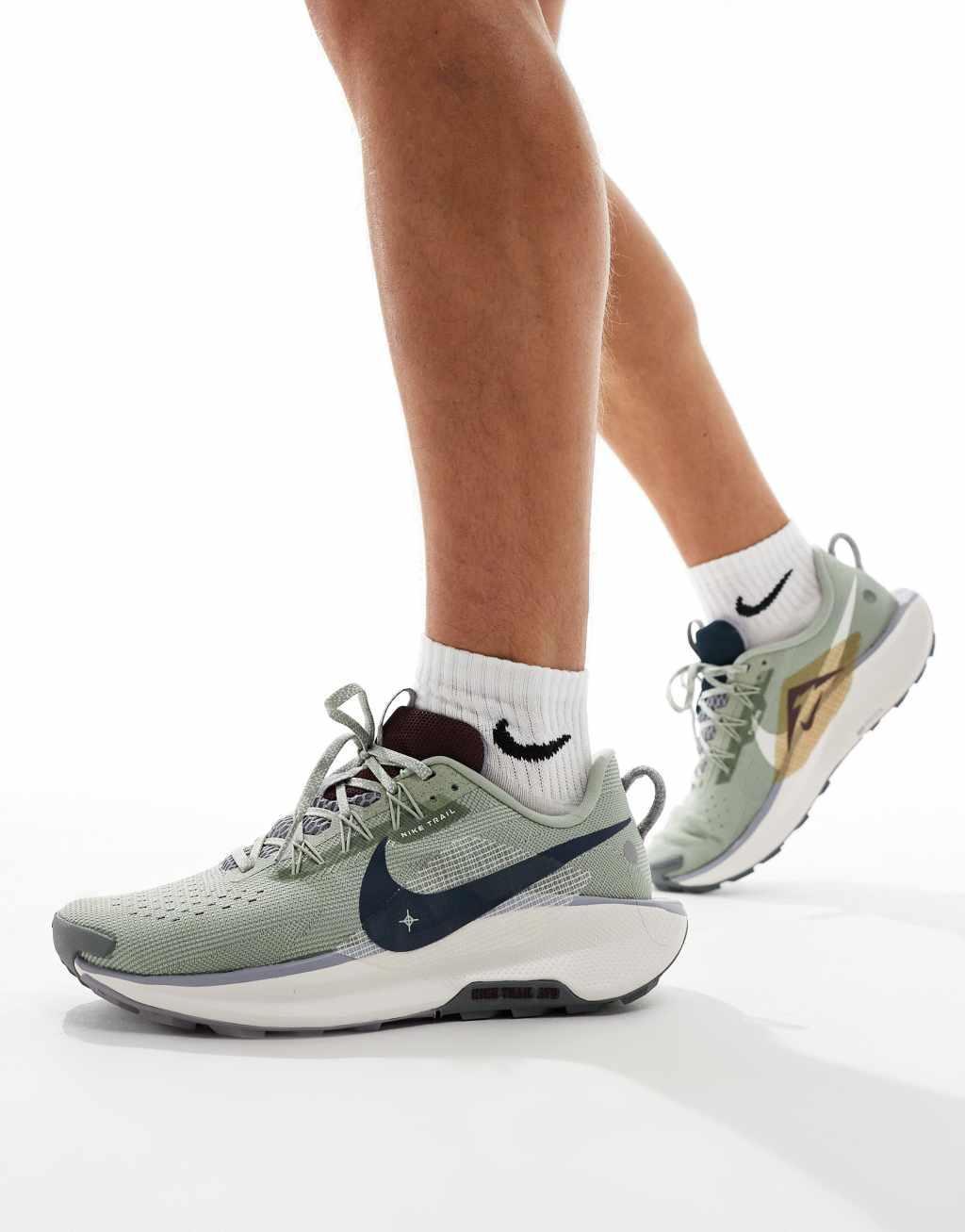 Nike Running ReactX Pegasus Trail 5 sneakers in light green and navy Product Image