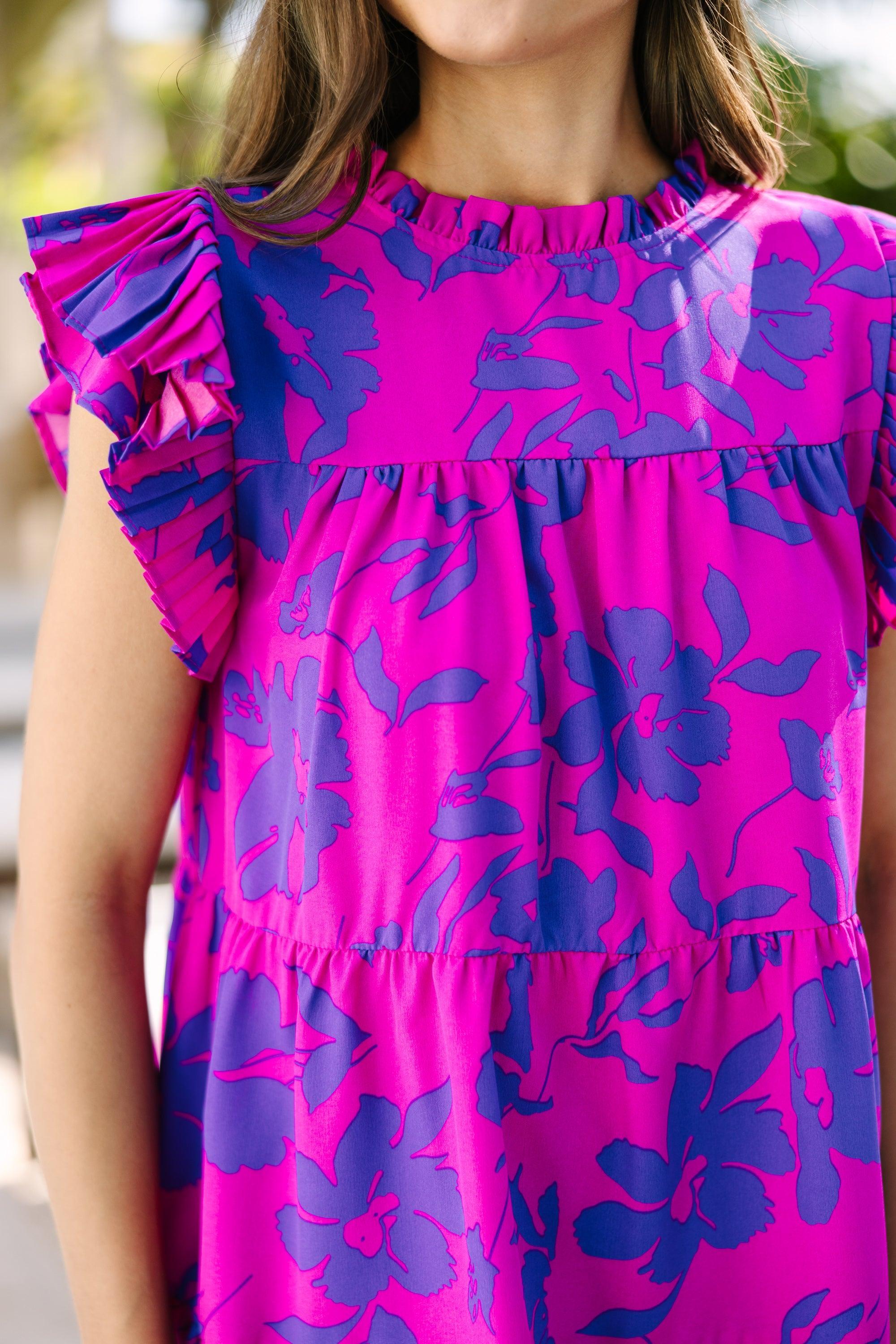 Make My Day Magenta Purple Floral Babydoll Dress Female Product Image