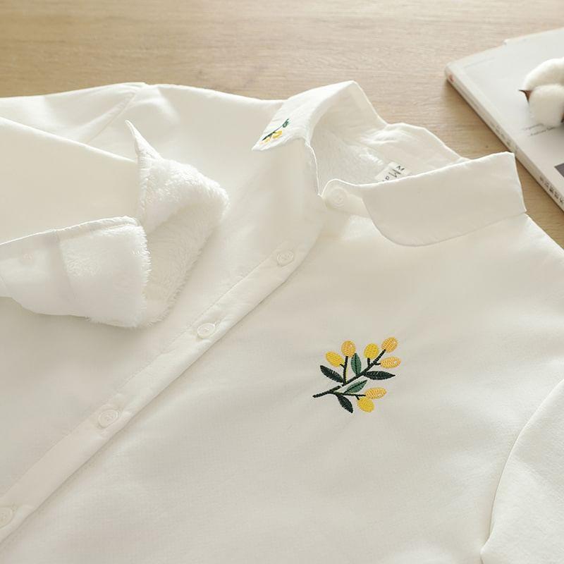 Long Sleeve Collared Floral Embroidered Shirt Product Image