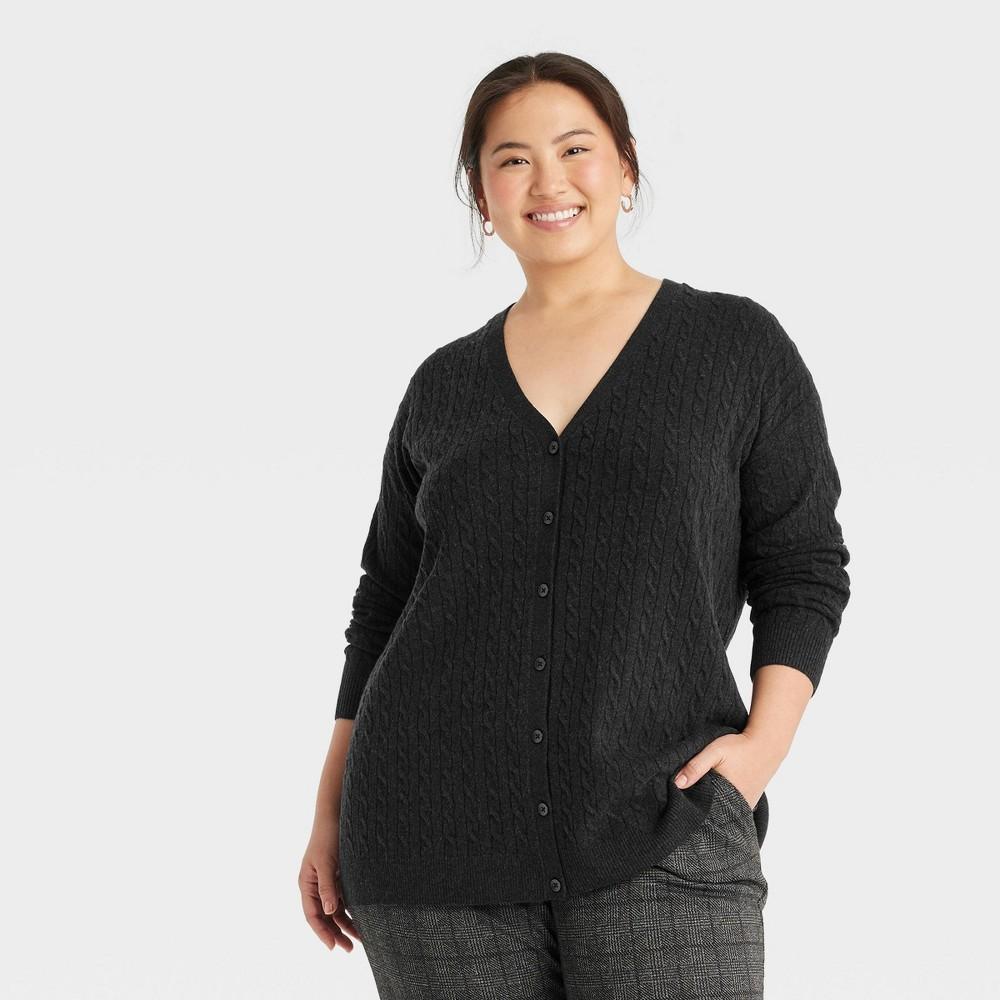 Womens Cable Cardigan - A New Day Black 4X Product Image