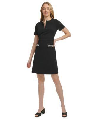 Petite Split-Neck Beaded-Pocket Dress Product Image