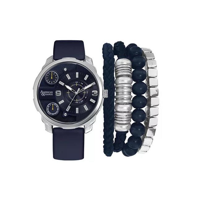 American Exchange Mens Navy Blue Chronograph Watch & 4-pc Stackable Bracelet Set, Black Product Image