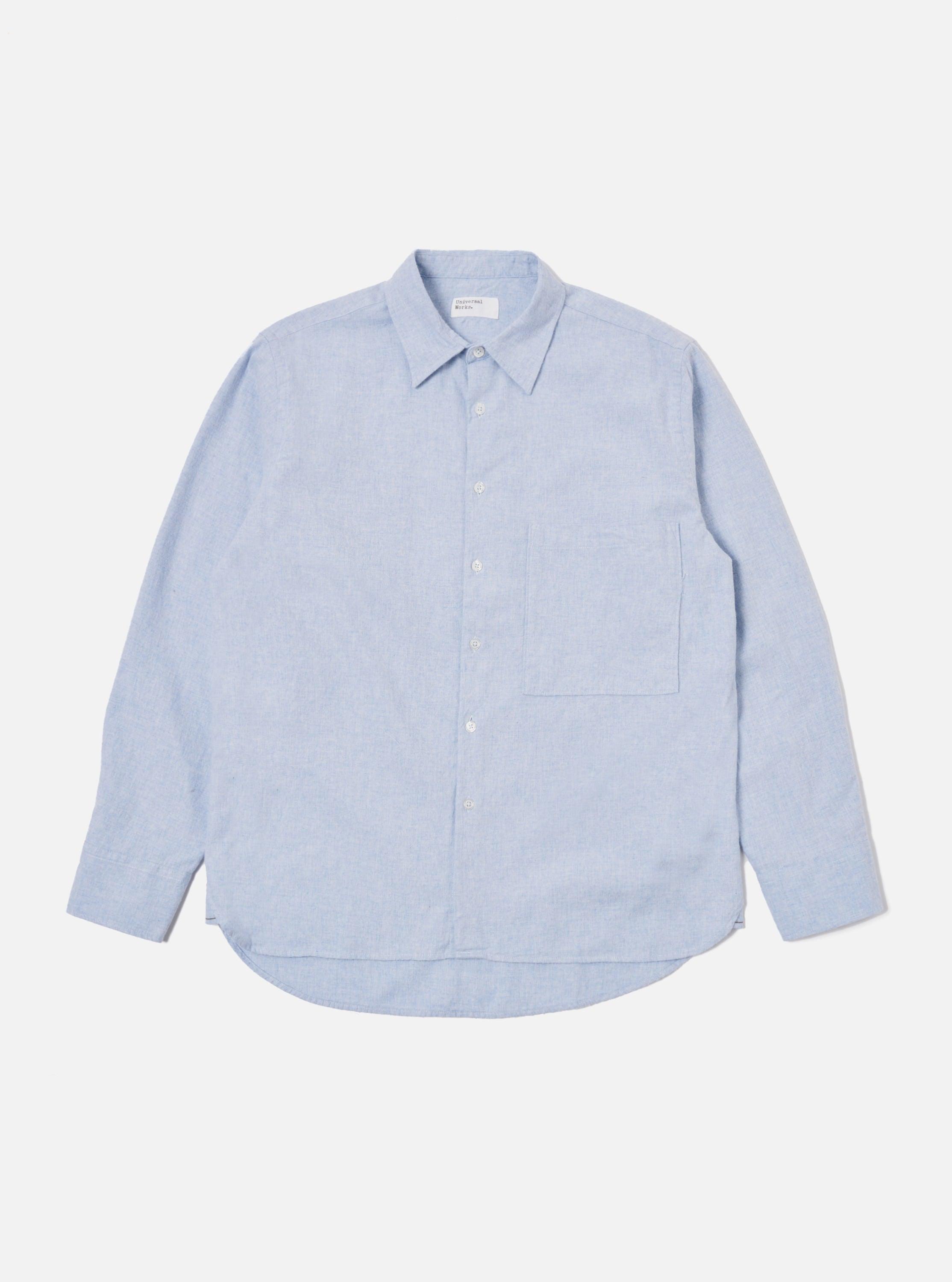 Universal Works Square Pocket Shirt in Blue Brushed Flannel Product Image