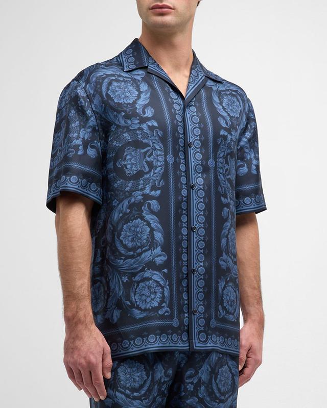 Versace Barocco Print Silk Button-Up Shirt Product Image