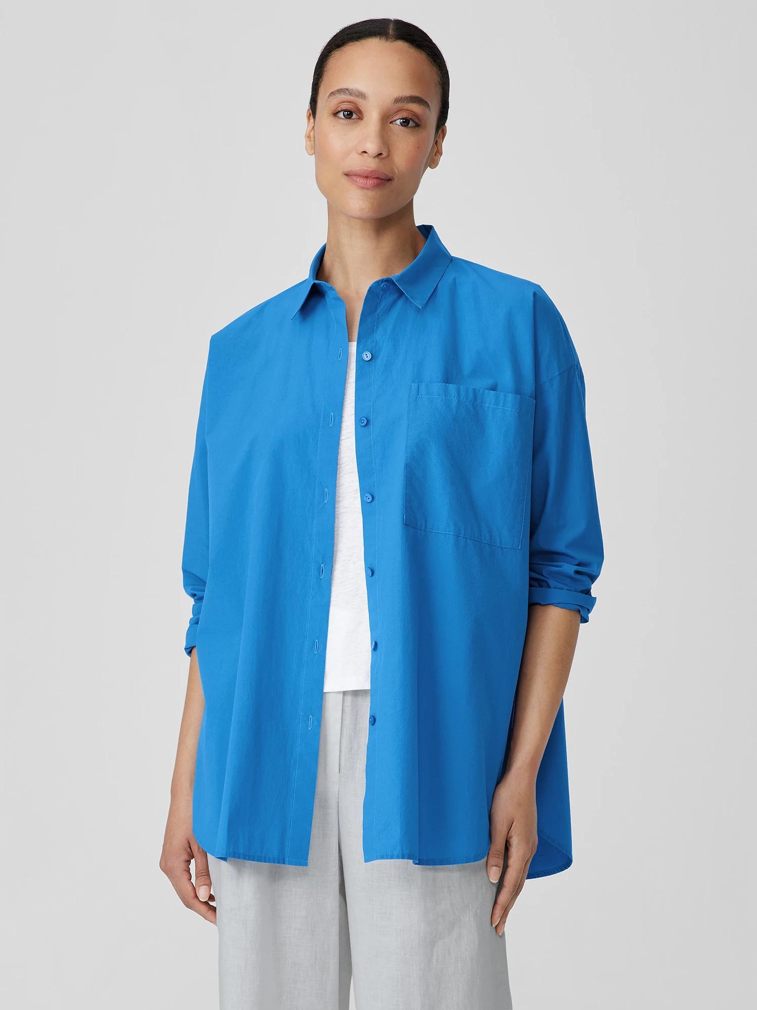 EILEEN FISHER Washed Organic Cotton Poplin Classic Collar Long Shirtfemale Product Image