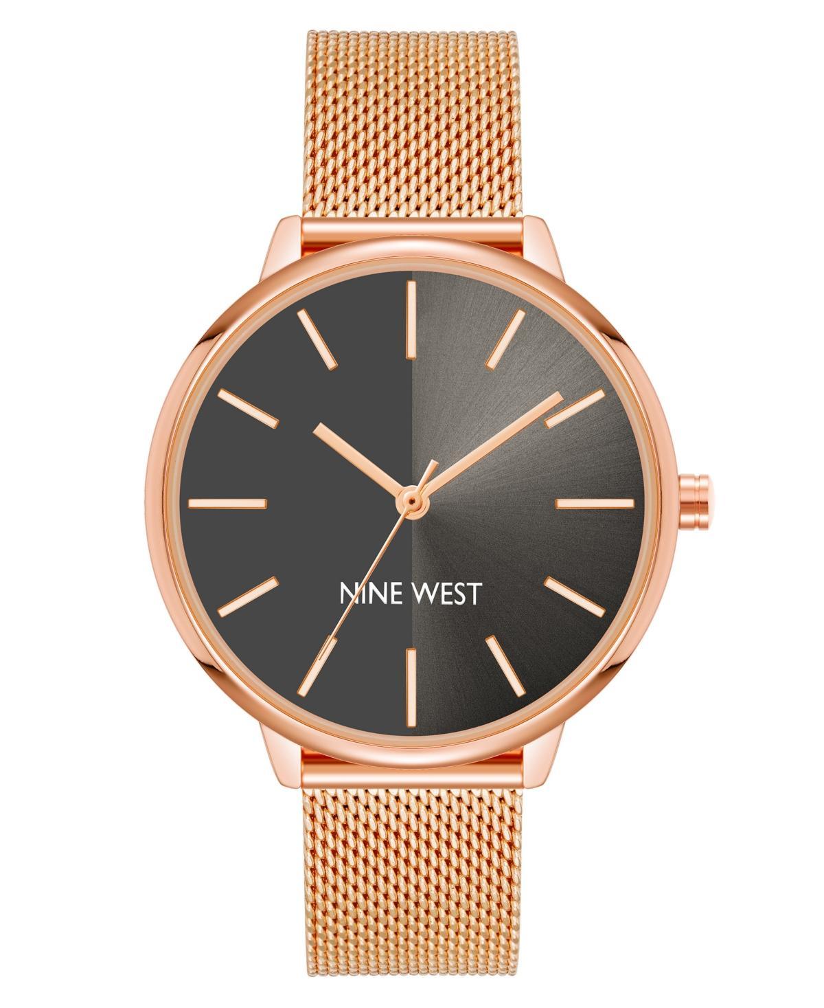 Nine West Womens Quartz Rose Gold-Tone Stainless Steel Mesh Band Watch, 40mm - Gray Product Image