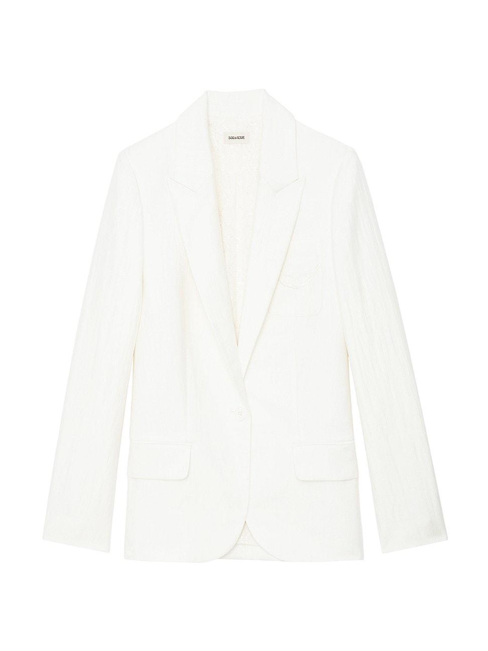 Womens Linen-Blend Crinkled Blazer Product Image