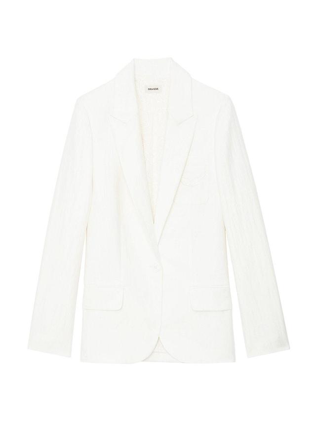 Womens Linen-Blend Crinkled Blazer Product Image