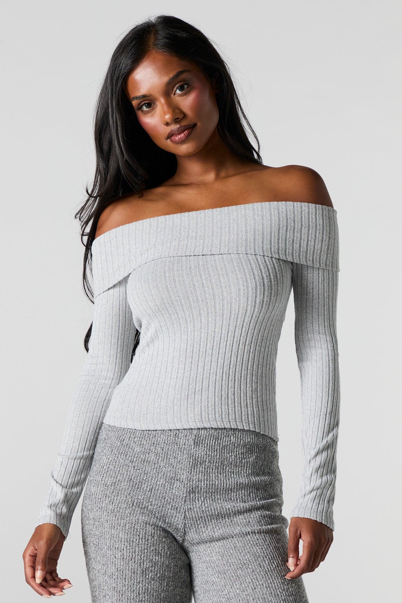 Off Shoulder Ribbed Sweater Female Product Image