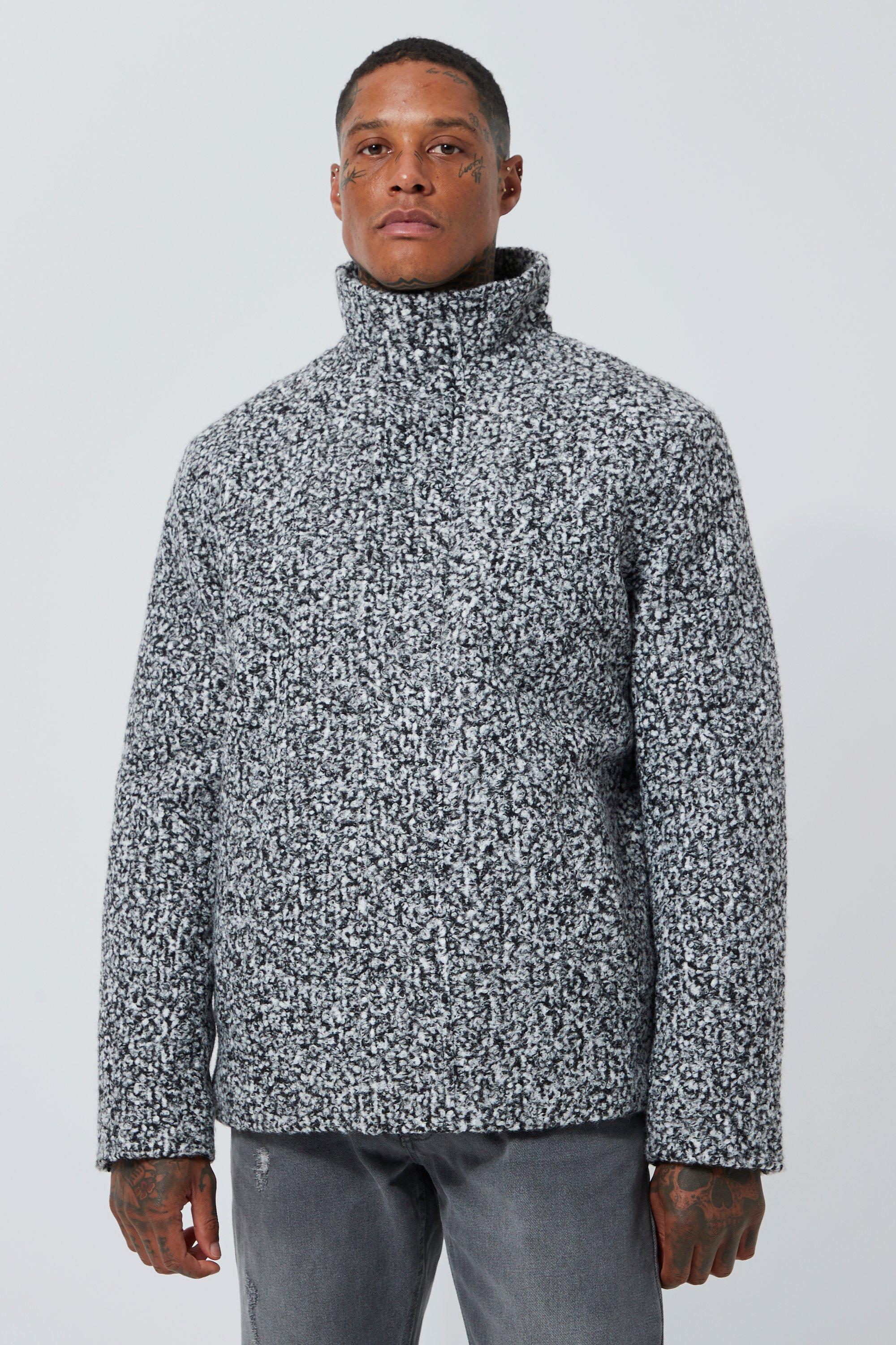 Wool Concealed Placket Funnel Neck Jacket | boohooMAN USA Product Image