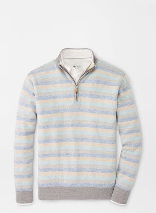 Peter Millar Mens Crown Cool Striped Quarter-Zip Sweater | Color: Stone | Size: XXL Product Image